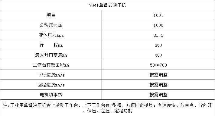 100吨单臂液压机参数