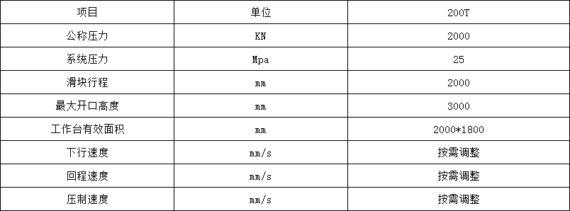 200吨四柱液压机参数