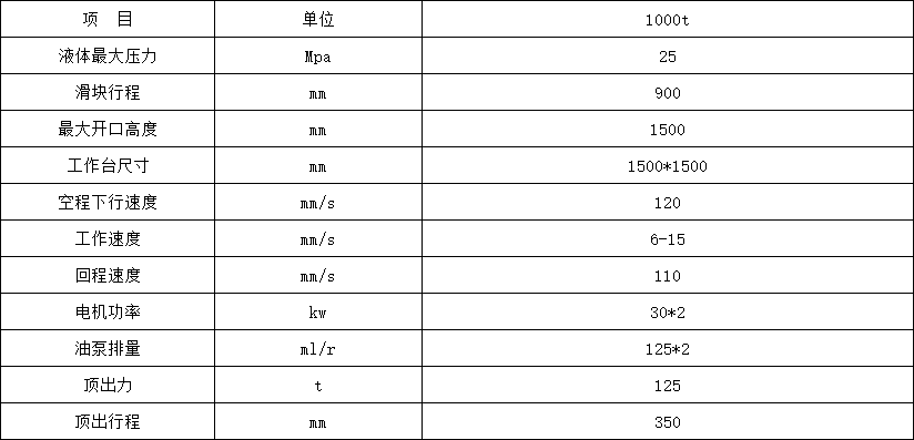 1000吨镁碳砖成型液压机参数